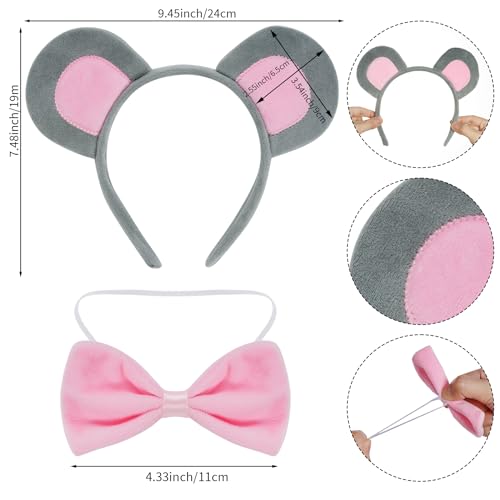 obmwang 3 Pieces Mouse Costume Set Mouse Ears Headband Bow Tie and Tail for Halloween Dress Up Party