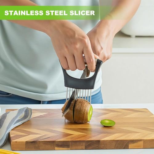 Onion Holder for Slicing, Small Kitchen Hand Onion Slicer with Protective Case, Upgraded Stainless Steel Food Slice Holder Lemon Slicer Vegetable Cutter Tool for Meat/Onion/Potato/Tomato - Image 5
