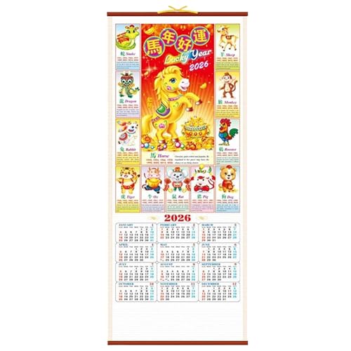 Calendario chino 2026 de pared colgante año del caballo decorativo 30 x 12.5 pulgadas para casa