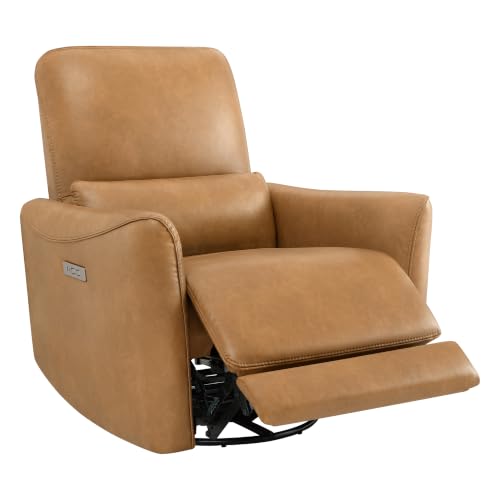Image of CHITA Power Swivel Glider Recliner Chair, Tall-Wide, Cognac Brown | FSC Certified Upholstery Rocking Chair, Lumbar Support,Faux Leather Reclining Chair for Living Room / Nursery