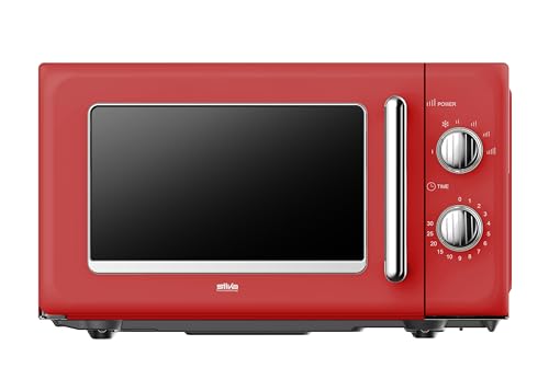 Silva Schneider MW-R 25.3 Retro Mikrowelle 20L, 700 Watt, 6 Leistungsstufen, Timer, verchromte Knöpfe & Griff, Endsignal – Farbe Rot
