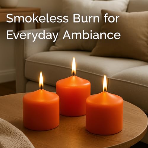 Image of Stonebriar Unscented Pillar Candles - 18 Hour Burn Time, Long-Lasting Wax Candles for Weddings, Holidays, Home Decor & Special Events, Pack of 6, Orange, 3 inch x 3 inch