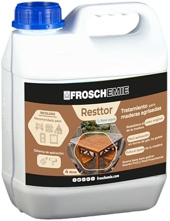 Restaurador de Madera Agrisada por el Sol - 4 L – Recupera el Color Natural sin Lijar – Gel Activo Base Agua – Tratamiento para Madera Exterior Antes de Lasur - Resttor FROSCHEMIE