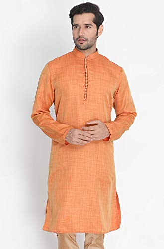 Image of VASTRAMAY Men's Beige Cotton Silk Blend Kurta