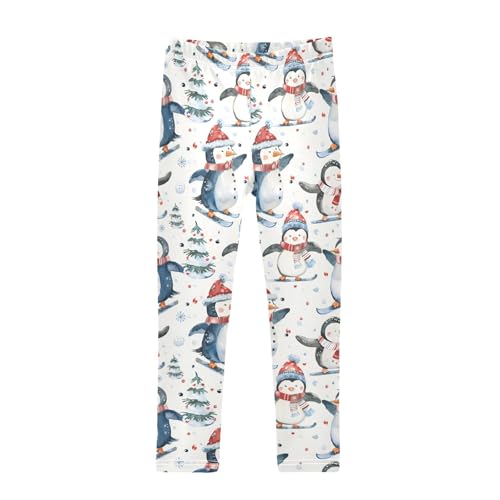 Girls' Athletic Leggings Ankle Length Yoga Dance Pants Kids Teen 4T Watercolor Penguin Snowman