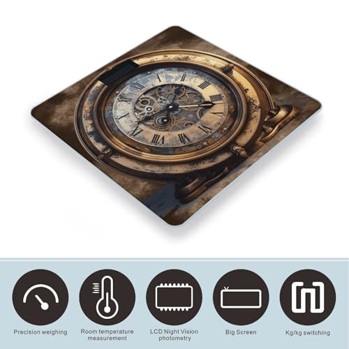 Báscula digital para baño con diseño Steampunk y vidrio templado miniatura 3