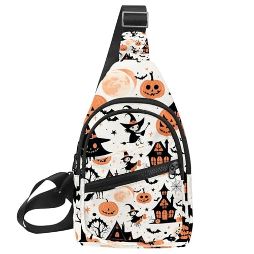 Mochila cruzada pequeña con correa ajustable y estampado Halloween para deporte