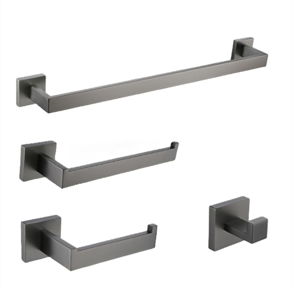 Moderno juego de accesorios de baño gris cepillado, toallero de metal de acero inoxidable, soporte para papel higiénico, gancho para bata y barra de toalla de 40 cm, accesorios elegantes para baños