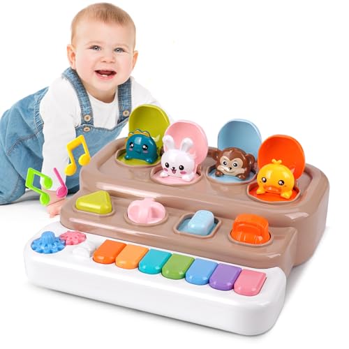 Image of LESSETI Interactive Pop Up Toy with Piano Keyboard - Cause and Effect Animal Toy with Music and Light for Toddlers 1-3, STEM Learning Educational Baby Toys, Birthday Gifts for Boys Girls 6-12 Months