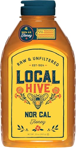 Image of Local Hive Northern California Raw & Unfiltered - 32 oz | 100% Pure U.S. Honey | Natural Sweetener Sourced from American Bees & Beekeepers | Smooth Fruity Flavor | Ideal for Tea, Baking & Cooking