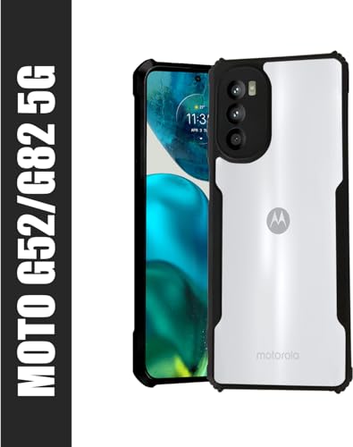 Image of AIBEX Crystal Clear Back Cover Case for Motorola G82 5G | 360 Degree Protection | Shock Proof Design | Transparent Back Cover Case (PC & TPU, Black Bumper)