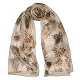 Elizabetta Women's 100% Silk Fashion Long Scarves - Made in Italy - Beige Floral