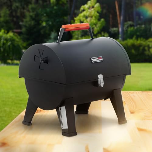 Image of Royal Gourmet CC1619 Portable Tabletop Charcoal Grill, Convertible Lid-to-Grill Zone, Outdoor Compact Barrel BBQ Grill with 217 Sq. In. Grilling Space for Backyard, Patio and Parties, Black