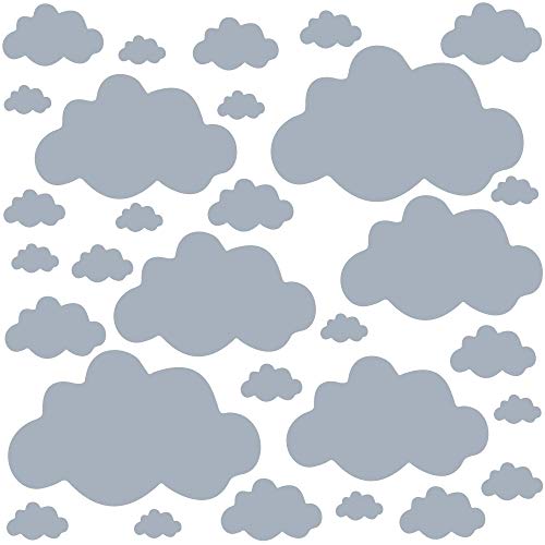 PREMYO 30 Nubes Pegatinas Pared Infantil   Vinilos Decorativos Habitación Bebé Niños   Fácil de Poner Gris