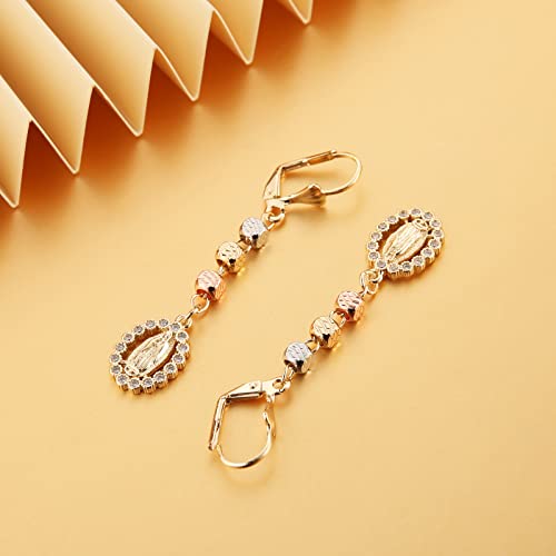 HZMAN 14K Gold Plated Virgin Mary Dangle Drop Earring for Women Hypoallergenic Cubic Zirconia Our Lady of Guadalupe Earrings Jewelry Gift4