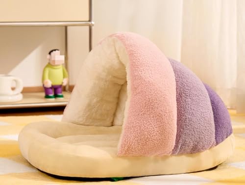 【Vuxilo】ペットベッド 冬用 ドーム型 暖かい 小型犬猫兼用 スリッパ型 寝袋風 キャットハウス 隠れ家 厚みある ふわふわ素材 滑り止め底 多機能 全猫種小動物に適合するO19