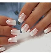 Ombre Square Press on Nails Short Fake Nails Chrome Acrylic Nails Glossy Gradation False Nails Ge...