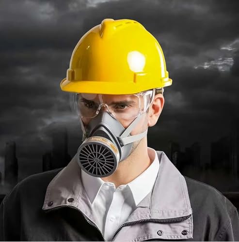 8 ni 1 Atemschutzmaske Gase Dämpfe | Gasmaske für Lackier, Feinstaub, Arbeitein, Schleifen | Staubmasken, Handschuhe, Schutzbrille, Patronen und Staubfilter,10 x Filterwatte
