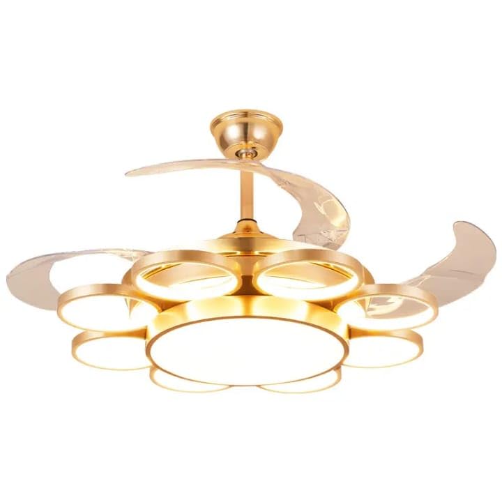 Image of Glowave 9 Rings Light Chandelier Fan 52 Inch Gold Retractable Blades Remote Control - Tricolour | Warm White, White, Natural White | (FI7775GD)