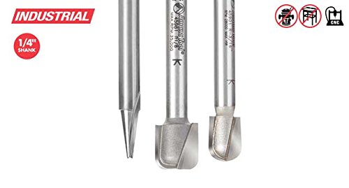 Amana Tool 3-Pc 3D CNC Signmaking Lettering & Engraving SC 1/4 Router Bit Set