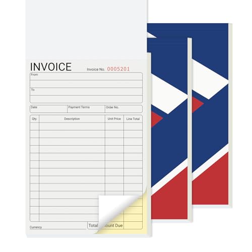 Image of 3 Pack Invoice Book Duplicate Without VAT, 2-Part Carbonless Duplicate Invoice Book for Business and Sales, Office, Warehouse Use, 140 x 210mm, 50 Forms Each Book