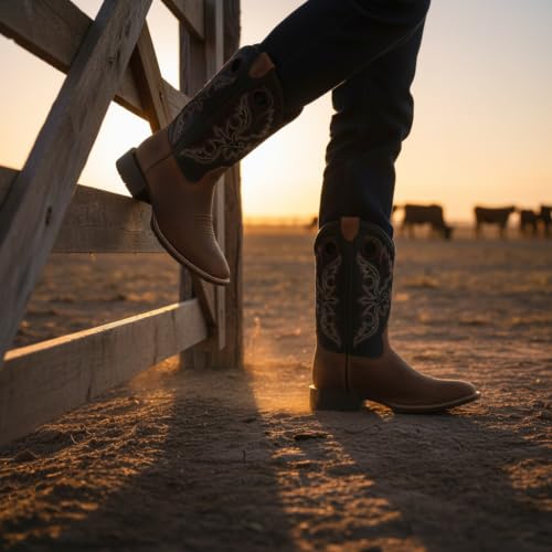 Image of SUREWAY Men's Cowboy Boots, Square Toe Pull On Soft Toe Western Boot