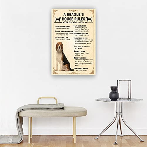 Beagle Wall Art House Rules Poster Vintage Framed Quotes Wall Art Dog Poster Modern Pet Canvas Wall Art Living Room Painting Decor Framed (12X18 Inch) #TOP2