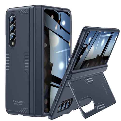 spoovcto for Samsung Z Fold4 Case: Privacy Screen Protector & Kickstand, Slim Hinge Protection, Wireless Charging Phone Stand Cover for Galaxy Z Fold 4 5G (Privacy Blue)