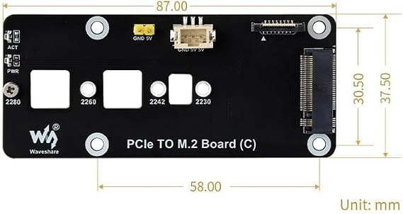 PCIe to M.2 NVMe SSD Adapter Board C HAT Pi5-PCIe-2280-2242-2230 for RPi5, PCIe-TO-M.2-Board-C