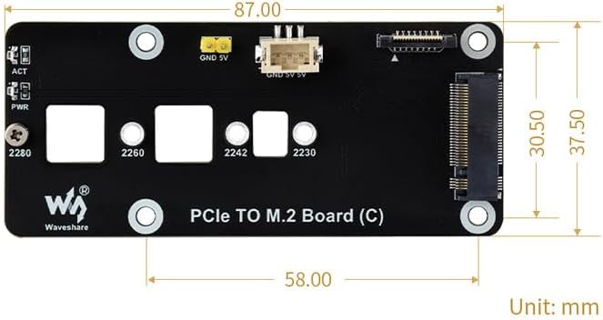 PCIe to M.2 NVMe SSD Adapter Board C HAT Pi5-PCIe-2280-2242-2230 for RPi5, PCIe-TO-M.2-Board-C