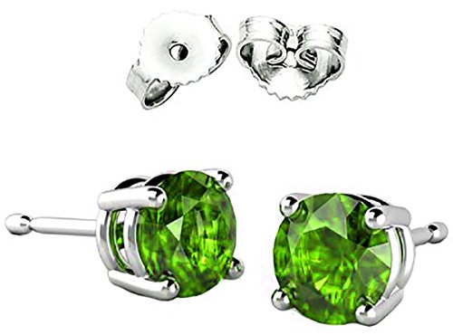 FANTOM 2.00 Carat Total Weight Sterling Silver Simulated Peridot Green Colored Round Cz Stud Earrings- August Simulated Birthstone