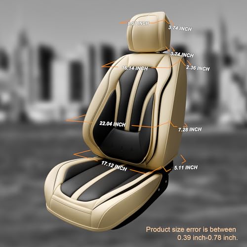 ASLONG 5PCS H7 Front and Back Car Seat Covers Auto Interior Accessories with Water Proof Nappa Leather for Cars SUV Pick-up Truck Universal Comfortable and Breathable (Full Set, Black&Beige) - Image 5