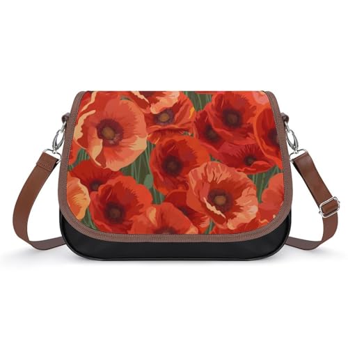 EJFICAHG Sac À Main Pour Femmes Motif De Coquelicots Fleurs De Coquelicots Sacoche En Cuir Sac À Bandoulière Sac Messager Imperméable