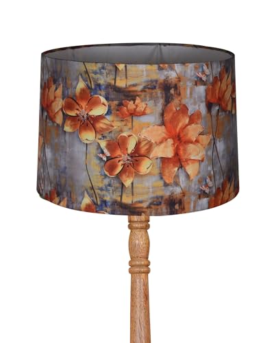 Image of Homesake Mid Century Modern Floor Lamp for Living Room | Hand Turned | Corner Lamp for Living Room, Stand Lamp with Fabric Lampshade for Bedroom, Study Room and Office, (Floreo Meadow)