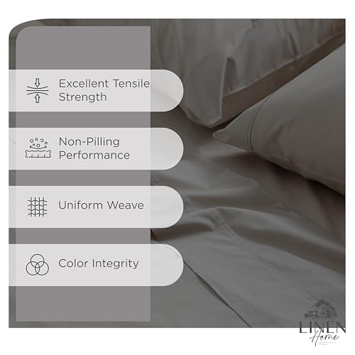 Image of Linen Home 100% Cotton Percale Sheets King Size, Charcoal, Deep Pocket, 4 Pieces Set - 1 Flat, 1 Deep Pocket Fitted Sheet and 2 Pillowcases, Crisp Cool and Strong Bed Linen