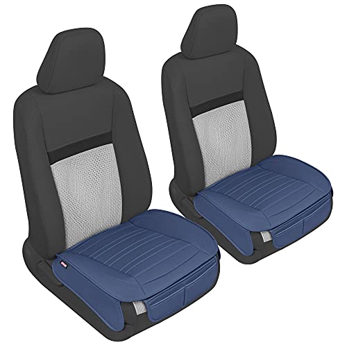 Image of Motor Trend Seat Covers for Cars Trucks SUV, Faux Leather 2-Pack Blue Padded Car Seat Covers with Storage Pockets, Premium Interior Car Seat Cover