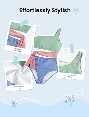 Image of PATPAT Family Matching Swimsuits: Mommy and Me One Shoulder Colorblock Bathing Suits One Piece Swimwear Sets