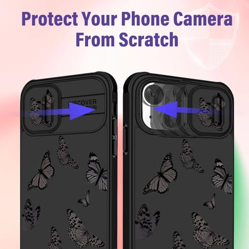 Image of Funermei (2in1 for iPhone 15 Case Butterfly for Women Girls Cute Phone Cover Girly Pretty Kawaii Teens Black Aesthetic Design with Camera Cover Funda for Apple for iPhone 15 Cases