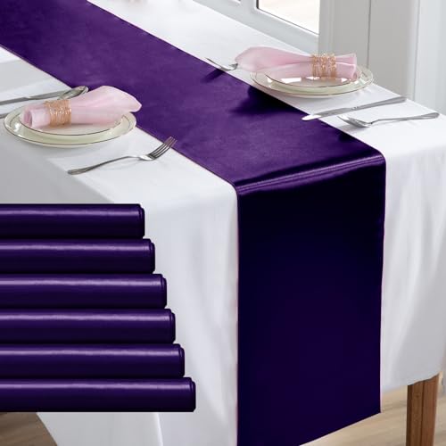 KKJIAF 6 Pack Purple Silky Satin Table Runner 12" x 108"