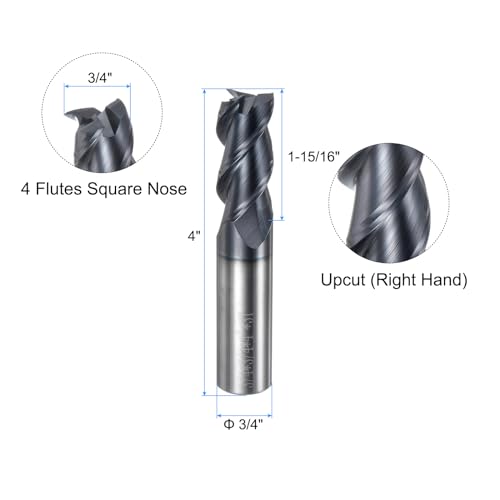 Image of uxcell Carbide Square End Mill, 3 /4 inch Diameter TiAlN Coated 3 Flutes Milling Bit Cutter, for Hardened Steel Stainless Steel Alloy Metal, 3 /4 inch Shank 1-15 /16 inch Cut Length 4 inch Long HRC55