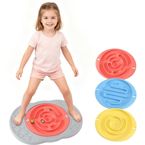 Zozimix Balance Board with Maze for Kids 20 inch Labyrinth Wobble Board Rocking Seesaw Sensory Training with 2 Balls & 2 Replacement Labyrinth Disks Non-Slip Pedals Indoor Outdoor for Boys Girls