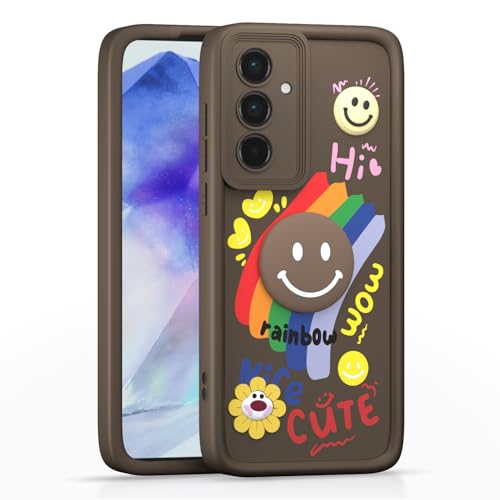 Image of Pikkme Back Cover for Samsung Galaxy A55 5G | Soft Silicone| Cute Rainbow Smile & 3D Cartoon Flower Design | Shockproof Raised Camera Protection Bumper Case (Brown)