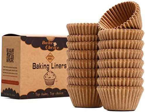 Bake Choice Non-Stick 400pcs Mini Cupcake Liners for Baking, Natural parchment muffin liners for Mini Muffin Pan, Cupcake Pan, Food Grade, Non Stick, Greaseproof