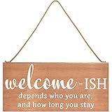 DOONLIFE Welcome ish Front Door Sign - Funny Welcome Sign for Front Door - Rustic Wooden Hanging Welcomeish Door Sign for Front Door Porch and Entryway (Light Brown)