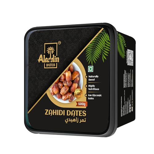 Image of Aladdin Dates Premium Dried Zahidi Brown Dates 500 gram, Khajur /Khajoor Dry Fruits, Energy Booster, High Fibre, Soft & Juicy, Healthy Snacks