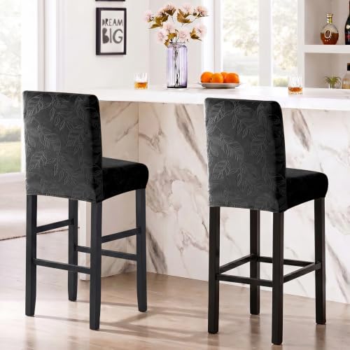 Image of FUANGUI Bar Stool Covers Set of 2, Stretch Bar Stool Seat Covers | Washable Removable Bar Chair Covers with Backs Slipcovers, Bar Chair Covers Square for Kitchen Dining Room Cafe