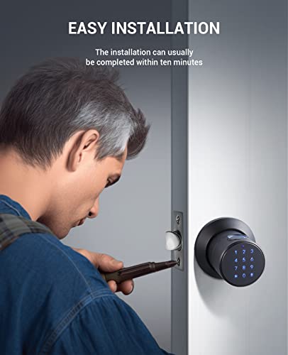 Fingerprint Entry Door Lock, Biometric Door Knob, Combination Door Handle, 255 Users, Anti-Pry Code, 4 Unlocking Ways (Key/Code/Fingerprint/App), Zinc Alloy, For Home, Hotel, Office, Apartments #TOP6