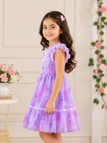 Image of TAGAS Girls Floral Dress | Lavender Flower Print Dressess for Kids | Soft Summer Frock| Casual Birthday & Occasion Wear|