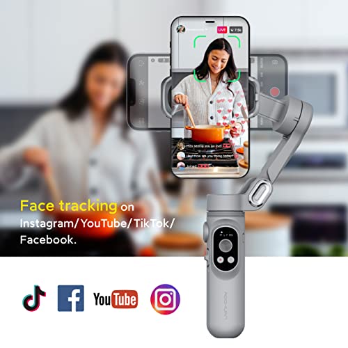 Gimbal Stabilizer For Smartphone W/Led Light Face Tracking Auto-Inception Time-Lapse, Handheld Foldable 3-Axis Phone Gimble For Iphone 13 12 11 Pro/Max/Xs Galaxy S21, Youtube Tiktok- Aochuan Smart X #TOP4