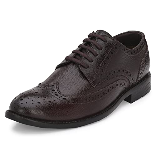 Image of Auserio Men's Brogue Full Grain Leather Lace Up Formal Shoes | Anti Skid Sole & Waxed Laces | Antimicrobial Memory Foam Padded Insole with Detailed Stich| Shoes for Office & Parties (115.116.117)